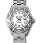 Rolex White Gold Lady-Datejust Pearlmaster 29 Watch – 12 Diamond Bezel – White Diamond Dial – 80319