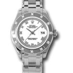 Rolex White Gold Lady-Datejust Pearlmaster 29 Watch – 12 Diamond Bezel – White Roman Dial – 80319