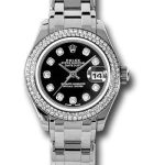 Rolex White Gold Lady-Datejust Pearlmaster 29 Watch – 116 Diamond Bezel – Black Diamond Dial – 80339