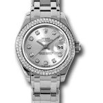 Rolex White Gold Lady-Datejust Pearlmaster 29 Watch – 116 Diamond Bezel – Silver Diamond Dial – 80339