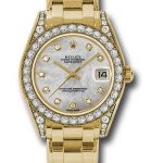 Rolex Yellow Gold Datejust Pearlmaster 34 Watch – 34 Diamond Bezel – White Mother-Of-Pearl Diamond Dial – 81158
