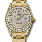 Rolex Yellow Gold Datejust Pearlmaster 34 Watch – 34 Diamond Bezel – Silver Roman Dial – 81158