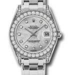 Rolex White Gold Datejust Pearlmaster 34 Watch – 34 Diamond Bezel – White Mother-Of-Pearl Diamond Dial – 81159