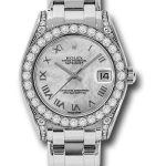 Rolex White Gold Datejust Pearlmaster 34 Watch – 34 Diamond Bezel – White Mother-Of-Pearl Roman Dial – 81159