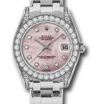 Rolex White Gold Datejust Pearlmaster 34 Watch – 34 Diamond Bezel – Pink Mother-Of-Pearl Diamond Dial – 81159