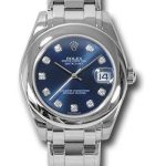 Rolex White Gold Datejust Pearlmaster 34 Watch – Domed Bezel – Blue Diamond Dial – 81209