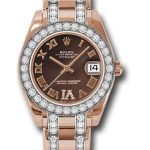 Rolex Everose Gold Datejust Pearlmaster 34 Watch – 32 Diamond Bezel – Chocolate Roman Dial – 81285 chodrdp