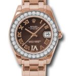 Rolex Everose Gold Datejust Pearlmaster 34 Watch – 32 Diamond Bezel – Chocolate Roman Dial – 81285 chodrp