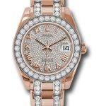Rolex Everose Gold Datejust Pearlmaster 34 Watch – 32 Diamond Bezel – Diamond Paved Roman Dial – 81285 dprdp