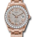 Rolex Everose Gold Datejust Pearlmaster 34 Watch – 32 Diamond Bezel – Diamond Paved Roman Dial – 81285