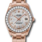 Rolex Everose Gold Datejust Pearlmaster 34 Watch – 32 Diamond Bezel – Mother-Of-Pearl Diamond Dial – 81285