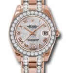 Rolex Everose Gold Datejust Pearlmaster 34 Watch – 32 Diamond Bezel – White Mother-Of-Pearl Roman Dial – 81285 mdrdp