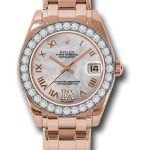 Rolex Everose Gold Datejust Pearlmaster 34 Watch – 32 Diamond Bezel – White Mother-Of-Pearl Roman Dial – 81285