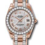 Rolex Everose Gold Datejust Pearlmaster 34 Watch – 32 Diamond Bezel – Mother-Of-Pearl Roman Dial – 81285