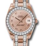 Rolex Everose Gold Datejust Pearlmaster 34 Watch – 32 Diamond Bezel – Pink Roman Dial – 81285