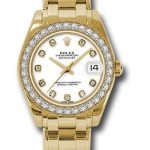 Rolex Yellow Gold Datejust Pearlmaster 34 Watch – 34 Diamond Bezel – White Diamond Dial – 81298