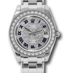 Rolex White Gold Datejust Pearlmaster 34 Watch – 34 Diamond Bezel – Diamond Paved Roman Dial – 81299