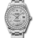 Rolex White Gold Datejust Pearlmaster 34 Watch – 34 Diamond Bezel – White Mother-Of-Pearl Diamond Dial – 81299