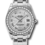 Rolex White Gold Datejust Pearlmaster 34 Watch – 34 Diamond Bezel – White Mother-Of-Pearl Roman Dial – 81299