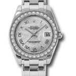 Rolex White Gold Datejust Pearlmaster 34 Watch – 34 Diamond Bezel – White Mother-Of-Pearl Roman Dial – 81299