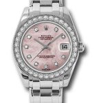 Rolex White Gold Datejust Pearlmaster 34 Watch – 34 Diamond Bezel – Pink Mother-Of-Pearl Diamond Dial – 81299