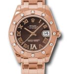 Rolex Everose Gold Datejust Pearlmaster 34 Watch – 12 Diamond Bezel – Chocolate Roman Dial – 81315 chodr