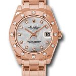 Rolex Pink Gold Datejust Pearlmaster 34 Watch – 12 Diamond Bezel – Mother-Of-Pearl Diamond Dial – 81315