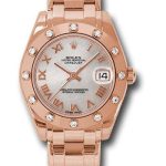 Rolex Pink Gold Datejust Pearlmaster 34 Watch – 12 Diamond Bezel – Mother-Of-Pearl Roman Dial – 81315