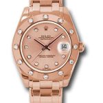 Rolex Pink Gold Datejust Pearlmaster 34 Watch – 12 Diamond Bezel – Pink Diamond Dial – 81315