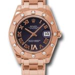Rolex Pink Gold Datejust Pearlmaster 34 Watch – 12 Diamond Bezel – Purple Diamond Roman Vi Roman Dial – 81315