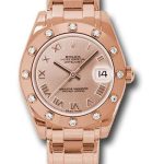 Rolex Everose Gold Datejust Pearlmaster 34 Watch – 12 Diamond Bezel – Pink Roman Dial – 81315