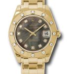 Rolex Yellow Gold Datejust Pearlmaster 34 Watch – 12 Diamond Bezel – Black Mother-Of-Pearl Diamond Dial – 81318