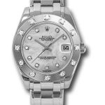 Rolex White Gold Datejust Pearlmaster 34 Watch – 12 Diamond Bezel – White Mother-Of-Pearl Diamond Dial – 81319