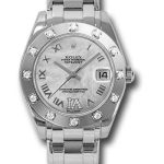Rolex White Gold Datejust Pearlmaster 34 Watch – 12 Diamond Bezel – White Mother-Of-Pearl Roman Dial – 81319