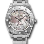 Rolex White Gold Datejust Pearlmaster 34 Watch – 12 Diamond Bezel – Pink Goldust Dream Diamond Dial – 81319