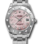 Rolex White Gold Datejust Pearlmaster 34 Watch – 12 Diamond Bezel – Pink Mother-Of-Pearl Diamond Dial – 81319