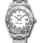 Rolex White Gold Datejust Pearlmaster 34 Watch – 12 Diamond Bezel – White Roman Dial – 81319