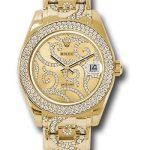 Rolex Yellow Gold Datejust Pearlmaster 34 Watch – 116 Diamond Bezel – Champagne Arabesque Diamond Dial – 81338 arabesque