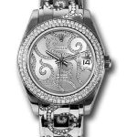 Rolex White Gold Datejust Pearlmaster 34 Watch – 116 Diamond Bezel – Rhodium Arabesque Diamond Dial – 81339 arabesque