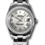 Rolex White Gold Datejust Pearlmaster 34 Watch – 116 Diamond Bezel – Mother-Of-Pearl Roman Dial – 81339