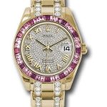 Rolex Yellow Gold Datejust Pearlmaster 34 Watch – 12 Pink And 24 Light-Pink Sapphire Baguettes Bezel – Diamond Paved Roman Dial – 81348SARO dprdp