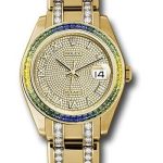 Rolex Yellow Gold Datejust Pearlmaster 39 Watch – 48 Blue To Green Gradient Baguette-Cut Sapphires Bezel – 18K Yellow Gold Diamond Paved Dial – 86348SABLV