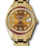Rolex Yellow Gold Datejust Pearlmaster 39 Watch – 48 Orange To Yellow Gradient Baguette-Cut Sapphires Bezel – Cognac Diamond Dial – 86348SAJOR