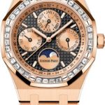 Audemars Piguet Royal Oak Perpetual Calendar Rose Pink Gold Black Dial Diamond Bezel 26614OR.ZZ.1220OR.01