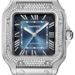 Cartier Santos De Cartier Medium Automatic Steel Diamonds Interchangeable Metal Leather Bracelets – W4SA0006