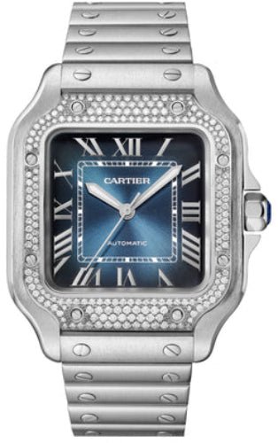 Cartier Santos De Cartier Medium Automatic Steel Diamonds Interchangeable Metal Leather Bracelets – W4SA0006