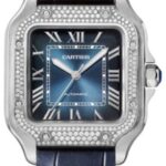 Cartier Santos De Cartier Medium Automatic Steel Diamonds Interchangeable Metal Leather Bracelets – W4SA0006