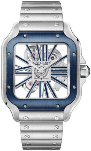 Cartier Santos De Cartier Skeleton Large Manual Steel Interchangeable Metal And Rubber Bracelets – WHSA0026