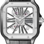 Cartier Santos De Cartier Skeleton Large Manual Steel Interchangeable Metal And Leather Bracelets – WHSA0027