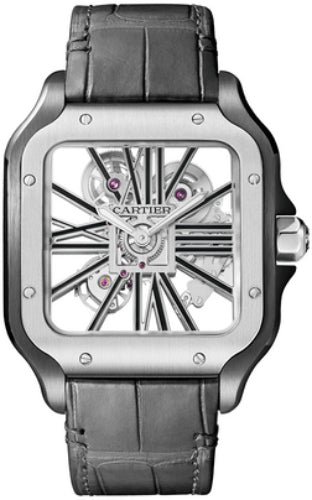 Cartier Santos De Cartier Skeleton Large Manual Steel Interchangeable Metal And Leather Bracelets – WHSA0027